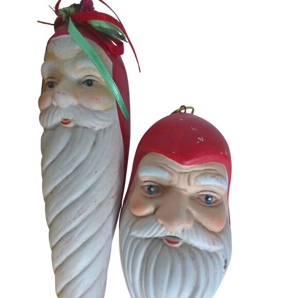 Vintage Porcelain Ceramic Old World Style Christmas Santa Ornaments Set of 2 - Picture 7 of 7